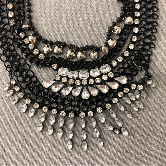 BLACK SILVER MULTI-CHAIN STATEMENT NECKLACE - Picture 3 of 4